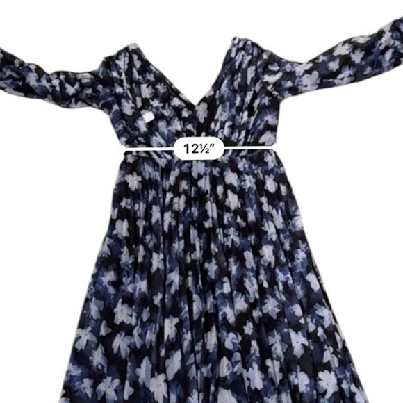 RTR ML Monique Lhuillier Melanie Black White & Blue Floral Maxi Dress Sz 0 - Picture 13 of 14